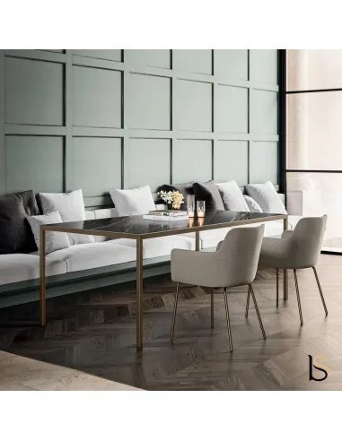 Table de réunion Six avec plateau en grès noir désire - Officity