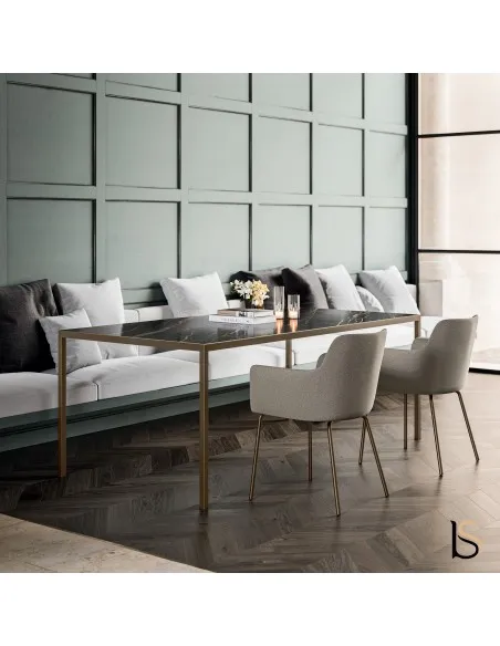 Table de réunion Six avec plateau en grès noir désire - Officity