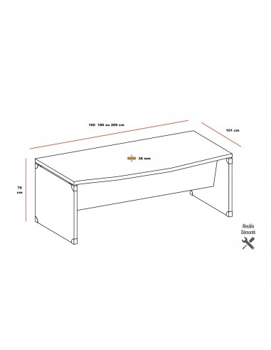 dimensions du bureau vague X time sans retour, bureau de Direction.