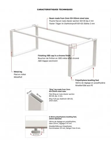 caracteristiques-bureau-xtime-plateau en verre