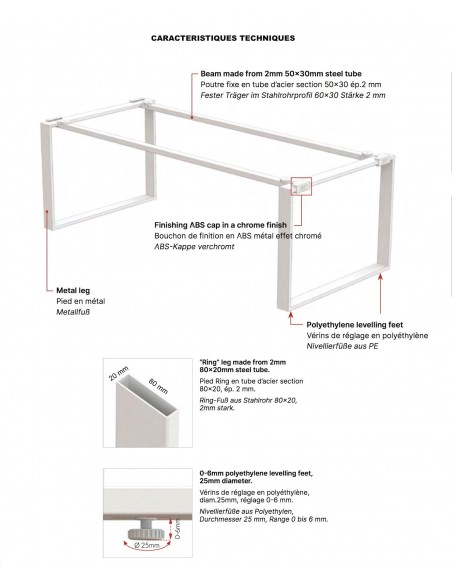 caracteristiques-bureau-xtime-plateau en verre