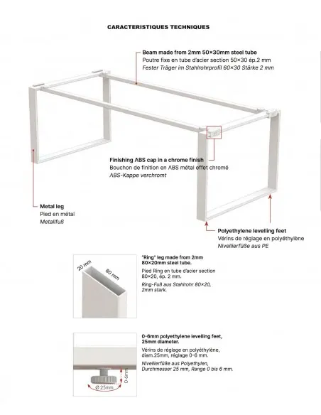 caracteristiques-bureau-xtime-plateau en verre
