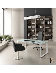 Bureau de Direction Design avec plateau en verre et piètements en métal X Time Ring - Quadrifoglio