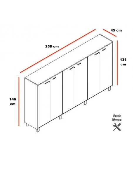 dimensions de l'armoire de rangement à portes battantes Officity