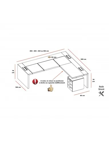 dimensions bureau avec retour officity E10