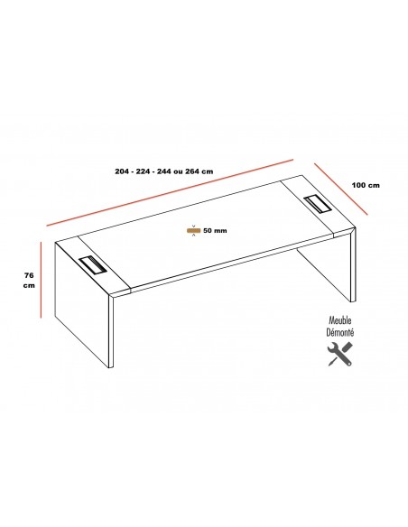 dimensions bureau E10 en bois laqué