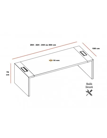 dimensions bureau E10 en bois laqué
