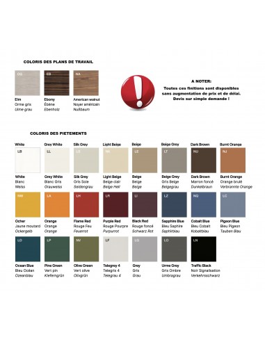 coloris disponible pour bureau de direction E10 Quadrifoglio