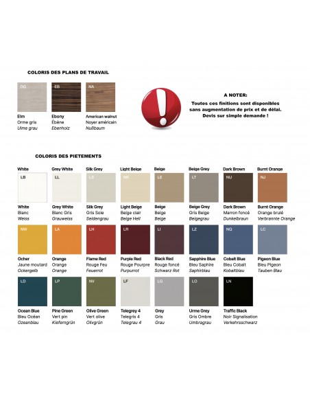 coloris disponible pour bureau de direction E10 Quadrifoglio