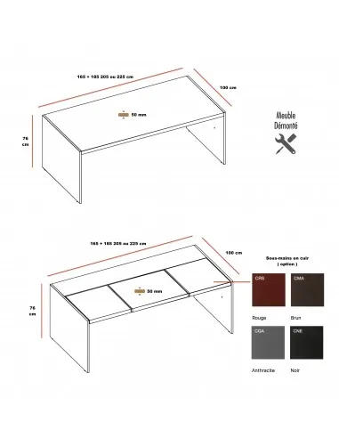 dimensions bureau droit E9 Offity