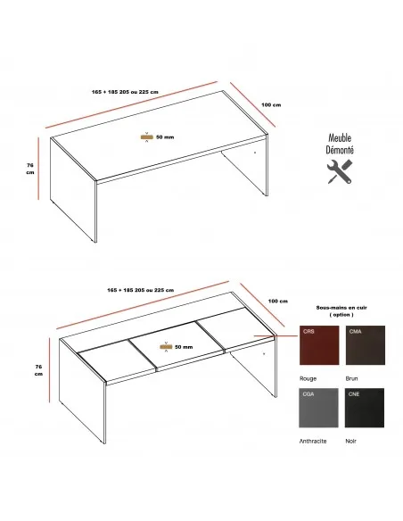 dimensions bureau droit E9 Offity