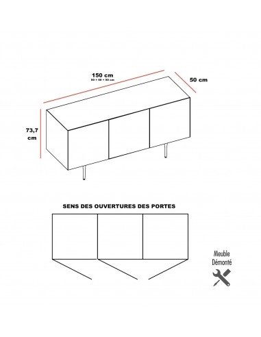 Dimensions du buffet 3 portes Bloom - Quadrifoglio