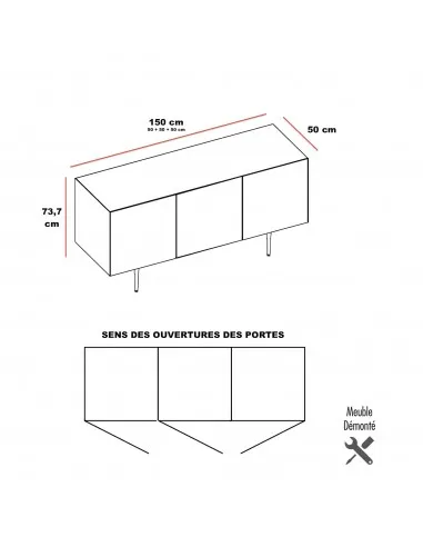 Dimensions du buffet 3 portes Bloom - Quadrifoglio