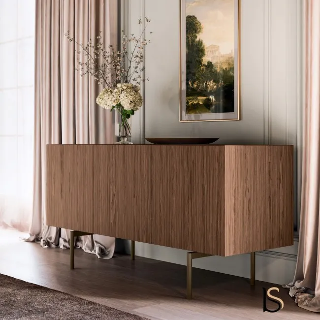 buffet 3 portes Bloom avec placage bois noyer américain - Officity