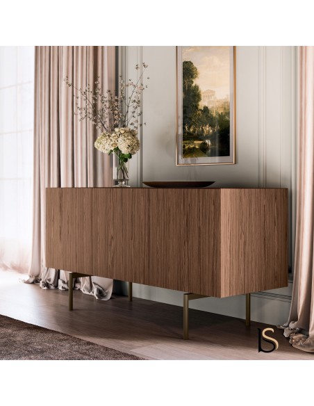 buffet 3 portes Bloom avec placage bois noyer américain - Officity