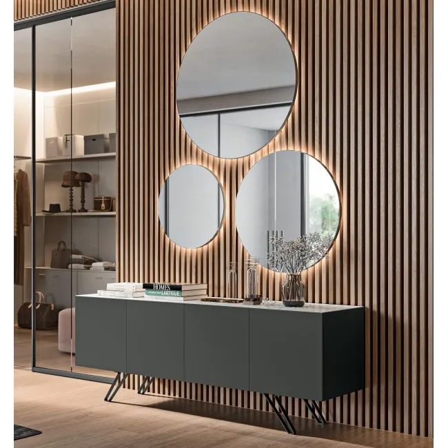 Bahut de rangement laqué avec dessus en grés céram blanc veiné Bloom - Quadrifoglio
