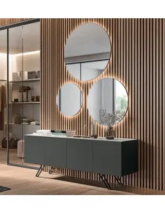 Bahut de rangement laqué avec dessus en grés céram blanc veiné Bloom - Quadrifoglio