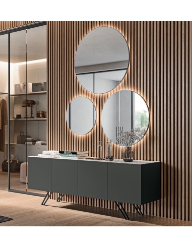 Bahut de rangement laqué avec dessus en grés céram blanc veiné Bloom - Quadrifoglio