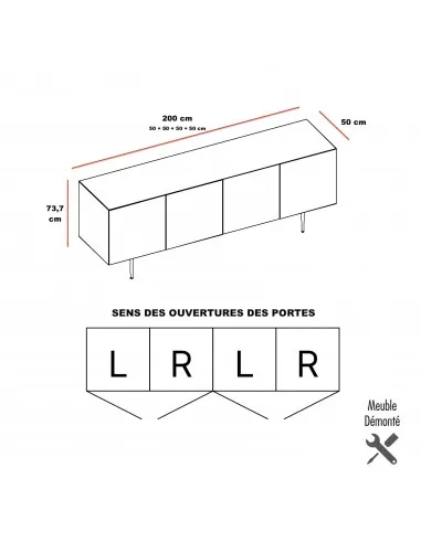 dimensions du meuble bahut Quadrifoglio Bloom, version 4 portes