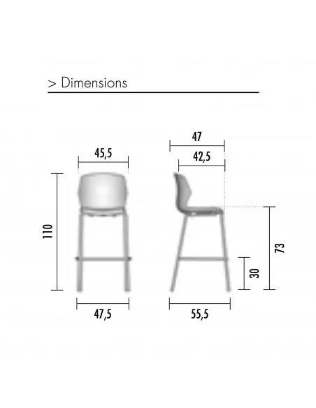 Dimensions tabouret haut avec repose pieds No Frill - Mobel Linea