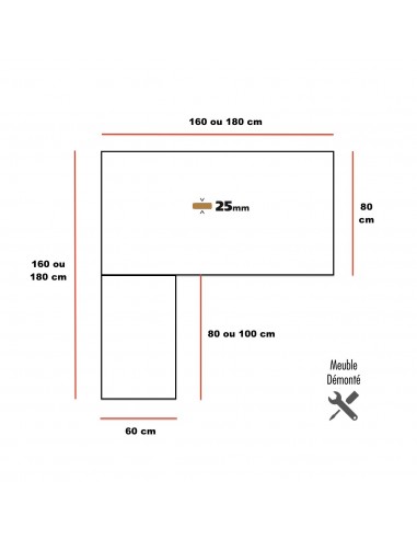 dimensions du bureau d'angle X3 - Officity