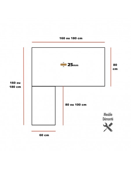 dimensions du bureau d'angle X3 - Officity