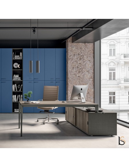 Bureau Manager épuré X5 - Quadrifoglio avec meuble de rangement grande capacité.