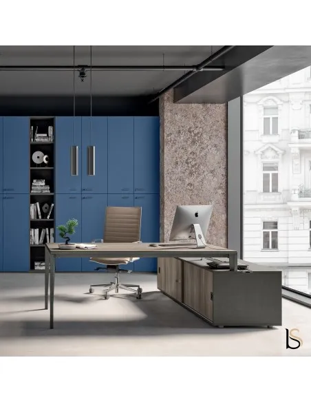 Bureau Manager épuré X5 - Quadrifoglio avec meuble de rangement grande capacité.