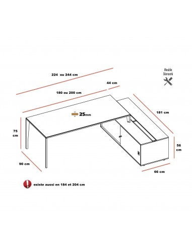 dimensions bureau manager X5 Quadrifoglio avec meuble crédence