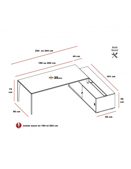 dimensions bureau manager X5 Quadrifoglio avec meuble crédence