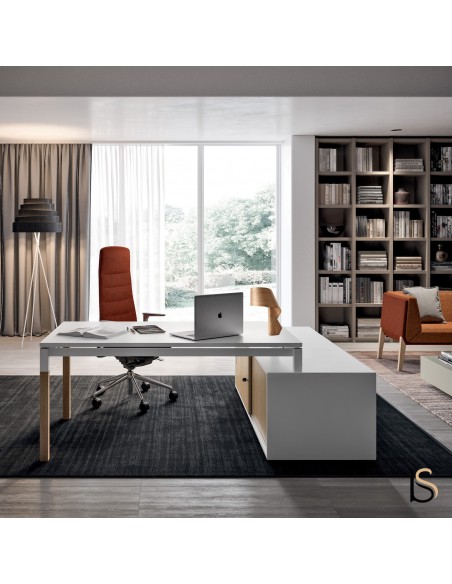 Bureau manager avec angle crédence de rangement droite ou gauche