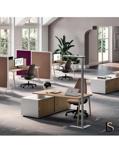bureau design avec pieds en bois et crédence retour X3 - Quadrifoglio
