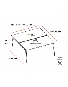 bureau bench 2 personnes style scandinave Officity X3 2