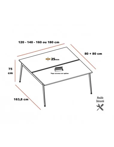 dimensions bureau 2 personnes x3 quadrifoglio