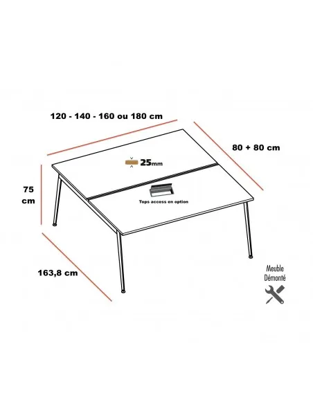 dimensions bureau 2 personnes x3 quadrifoglio