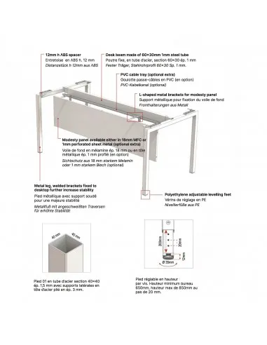 caractéristiques techniques bureau Idea 01 Officity - quadrifoglio