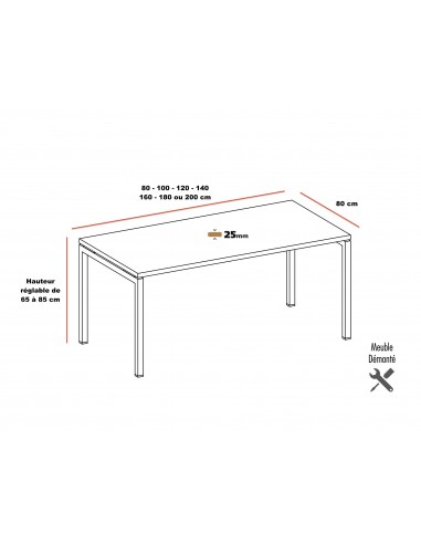 dimensions bureaux réglables en hauteur quadrifoglio