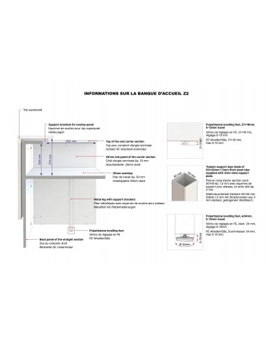 dimensions de la banque d'accueil Z2 - Quadrifoglio