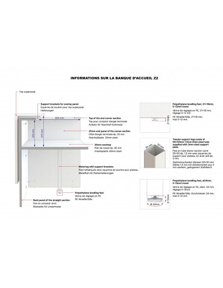 dimensions de la banque d'accueil Z2 - Quadrifoglio