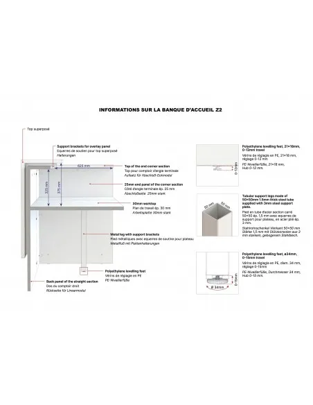 dimensions de la banque d'accueil Z2 - Quadrifoglio