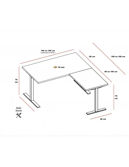 dimensions-bureau d'angle quadrifoglio Idea Tube