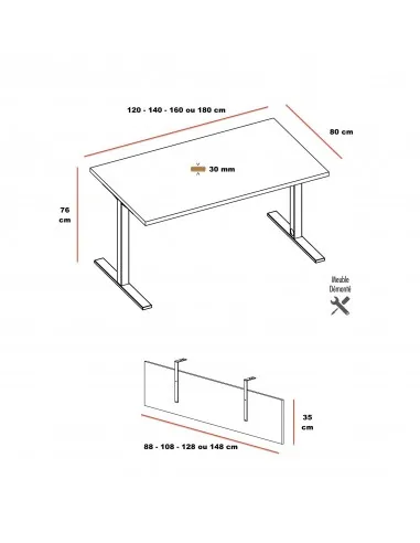 dimensions bureau indépendant Idea Tube Quadrifoglio
