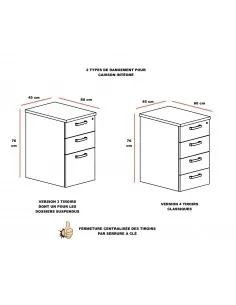 Bureau ergonomique quadrifoglio Idea Tube avec caisson en retour 2