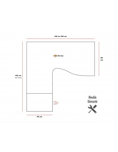 Dimensions bureau quadrifoglio Idea Tube plateau avec retour et caisson