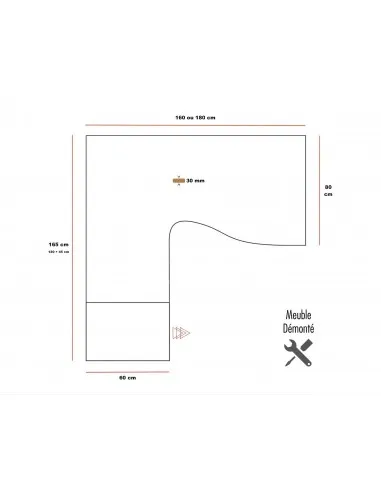 Dimensions bureau quadrifoglio Idea Tube plateau avec retour et caisson