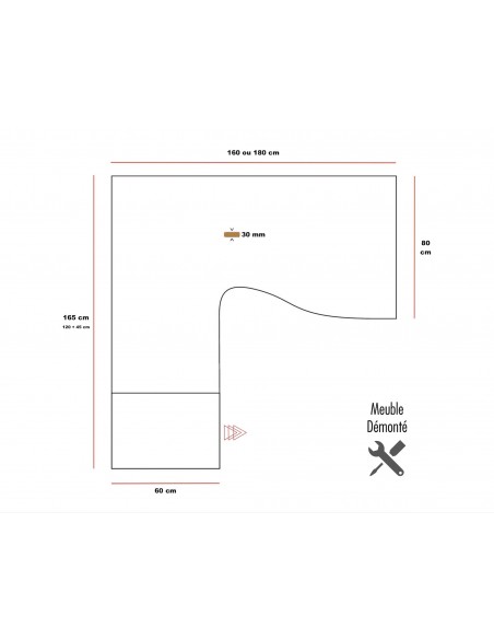 Dimensions bureau quadrifoglio Idea Tube plateau avec retour et caisson
