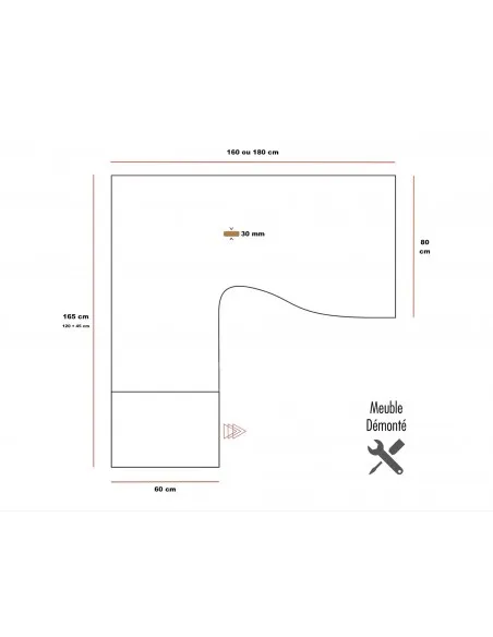 Dimensions bureau quadrifoglio Idea Tube plateau avec retour et caisson