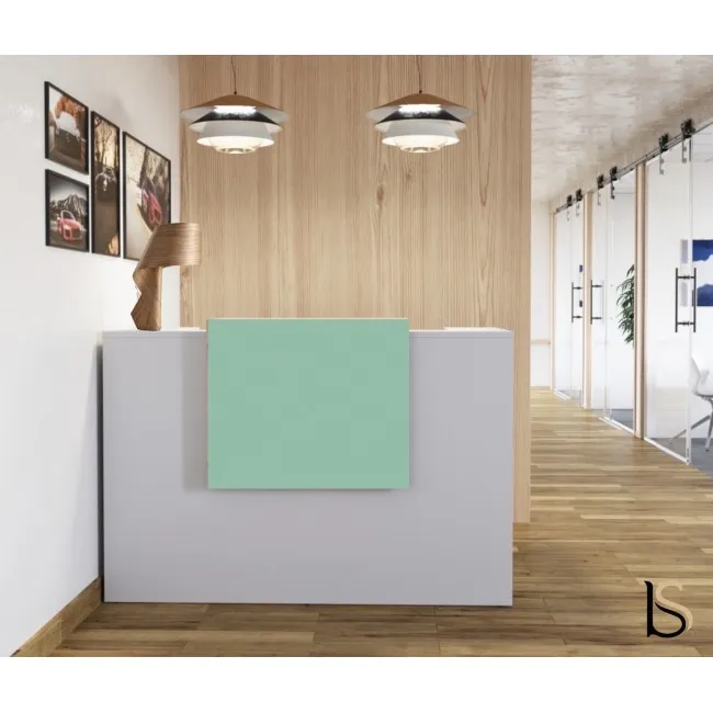 Bureau d'accueil Mobel linea série Delta avec réhausse de couleur Aigue Marine