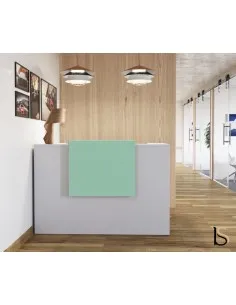 Bureau d'accueil Mobel linea série Delta avec réhausse de couleur Aigue Marine