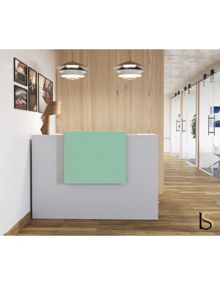 Bureau d'accueil Mobel linea série Delta avec réhausse de couleur Aigue Marine